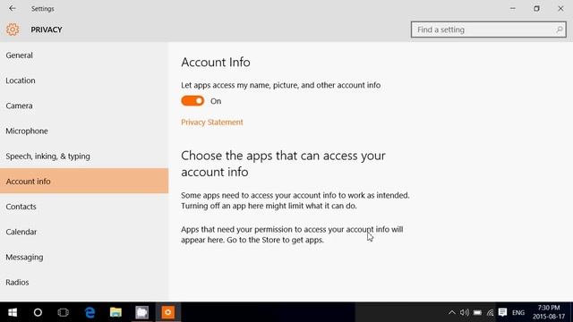 Windows 10 privacy settings Account info and contacts смотреть онлайн
