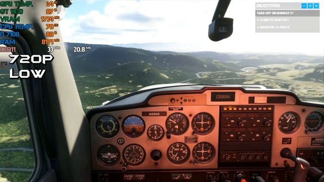 Microsoft Flight Simulator 2020 || GT 1030 + I3 7100 Performance Test || 720p Low Settings Benchmar