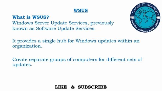 தமிழில் MCSA MCSE WINDOWS SERVER UPDATE SERVICE WSUS IN TAMIL CLASSY IT ACADEMY смотреть онлайн