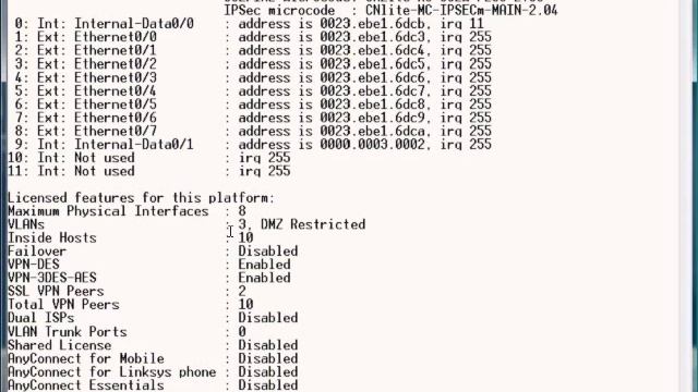 Cisco ASA ver. 6, 7, and 8.2: Show Version смотреть онлайн