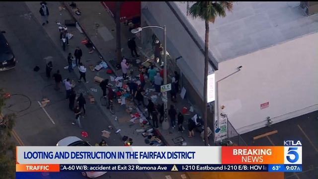 Cleanup underway in Fairfax District after night of looting, vandalism смотреть онлайн