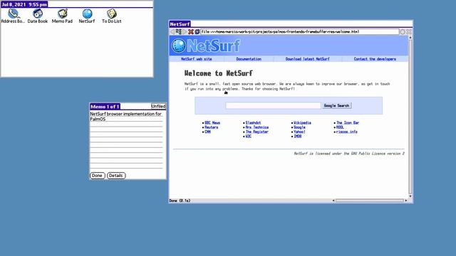 NetSurf browser on PalmOS смотреть онлайн