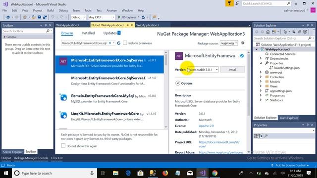 Install Entity Framework Core in Asp net Core Project| asp.net core Tutorials| Part-3 смотреть онлайн