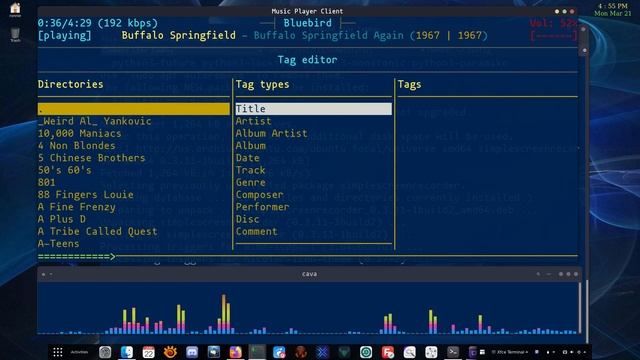Short demo of mpcava running mpcplus MPD client and cava spectrum visualizer смотреть онлайн