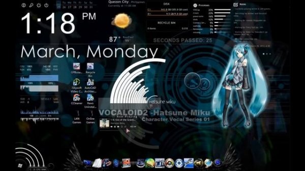 Windows 7 Hatsune Miku theme (customized using Rainmeter + Samurize) by G.P.B. 2013