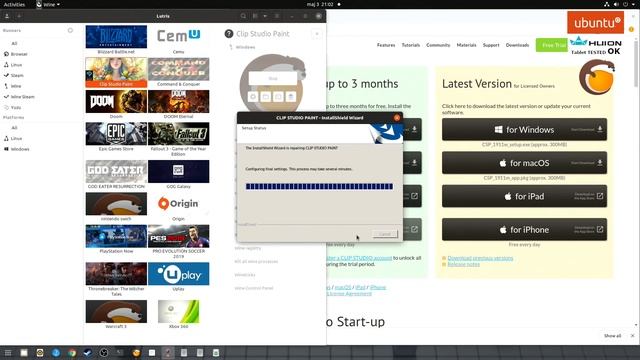 How To install Clip Studio Paint 1911 in 3 min on Ubuntu 20.04 Linux work with Huion pen Tablet Tes смотреть онлайн