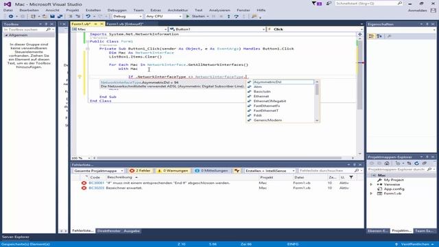 Visual Basic 2015 Tutorial - Mac Adresse anzeigen - show mac address vbs Microsoft visual studio смотреть онлайн