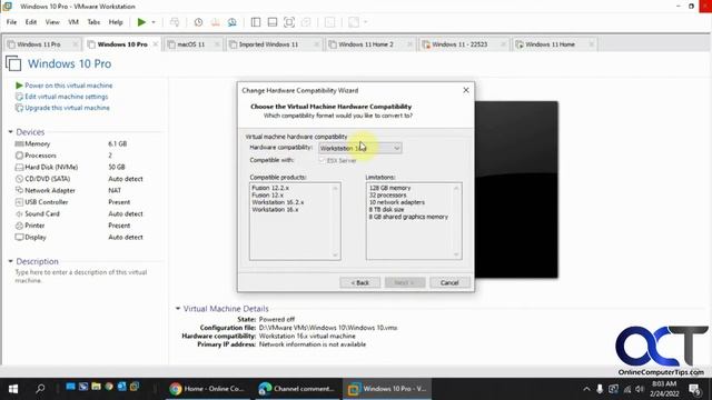 How To View And Change The Hardware Compatibility Of A VMware Workstation Virtual Machine