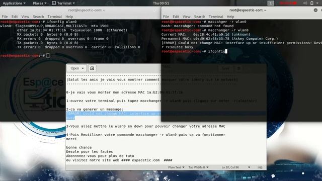 Comment changer votre adresse MAC sur kali linux (macchanger) | Espace TIC смотреть онлайн