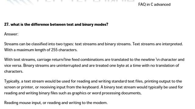 Embedded C questions: 27. What's the difference between text and binary modes? смотреть онлайн