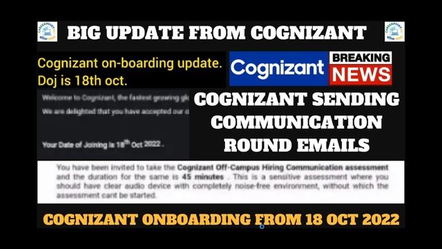 BIG UPDATE FROM COGNIZANT | COGNIZANT ONBOARDING FROM 18 OCT 20222 | ONLINE TEST EMAILS TO MANY смотреть онлайн