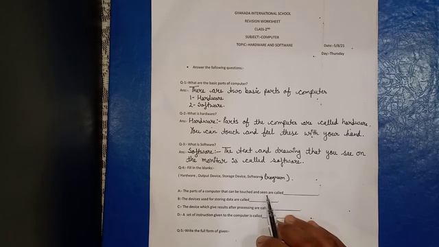 Revision worksheet based on hardware and software | Computer | Chapter-1 | Class 2 | смотреть онлайн