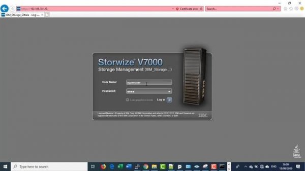 How to login IBM Storwize v7000 datastore using default username password