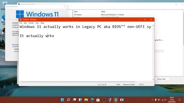 Windows 11 Build 21996 Works on non-UEFI System (Legacy system) смотреть онлайн