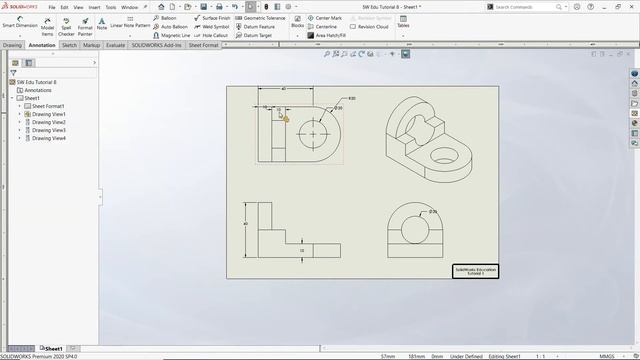 SolidWorks Education Detailed Drawing Exercises Tutorial 08 смотреть онлайн