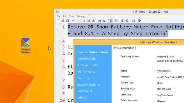 Remove OR Show Battery Meter From Notification Area Windows 8 and 8 1 A Step by Step Tutorial смотреть онлайн