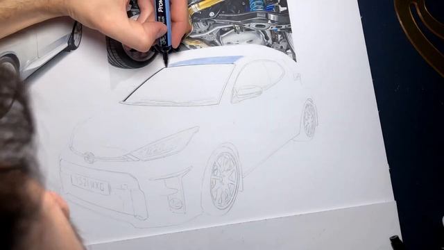 Drawing a white Toyota GR Yaris with engine bay and other details :) смотреть онлайн