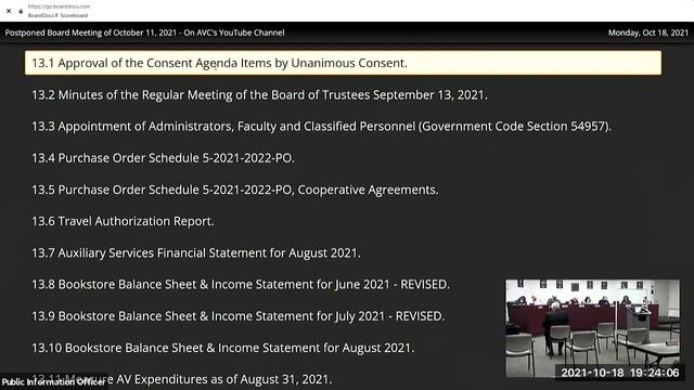 AVC Board of Trustees Meeting - October 18, 2021 смотреть онлайн