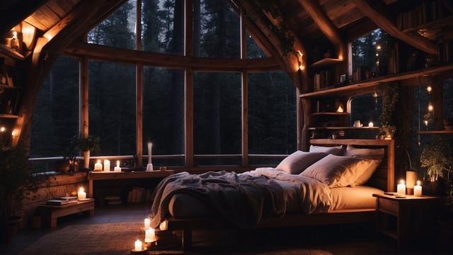 A Rainy Day In 4K Cozy Tree House 🌧 Rain On The Window To Relax, Study, Work, Sleep.