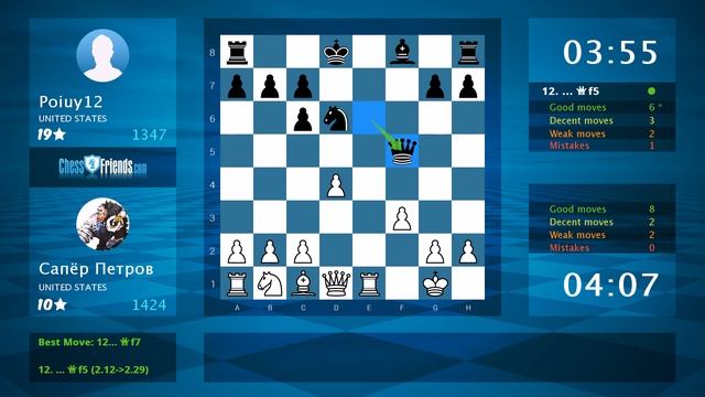 Chess Game Analysis: Сапёр Петров - Poiuy12 : 1-0 (By ChessFriends.com) смотреть онлайн