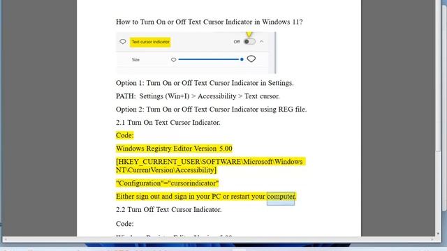Turn On/Off Text Cursor Indicator in Windows 11 смотреть онлайн