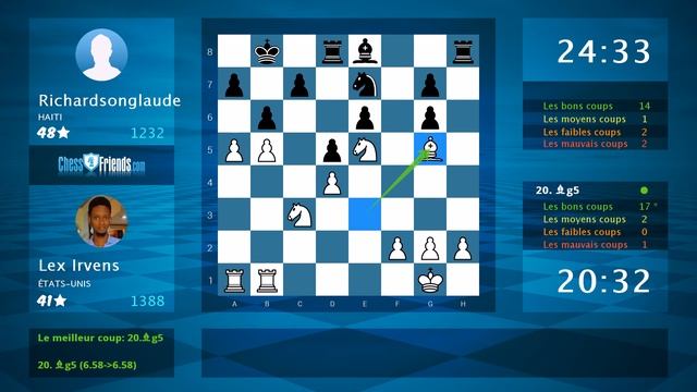 Chess Game Analysis: Lex Irvens - Richardsonglaude : 1-0 (By ChessFriends.com) смотреть онлайн