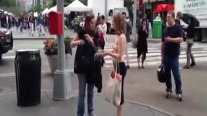 Topless Girl Standing Around In Union Square