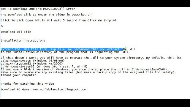 How To Download and Fix MSVCR100 dll Error смотреть онлайн