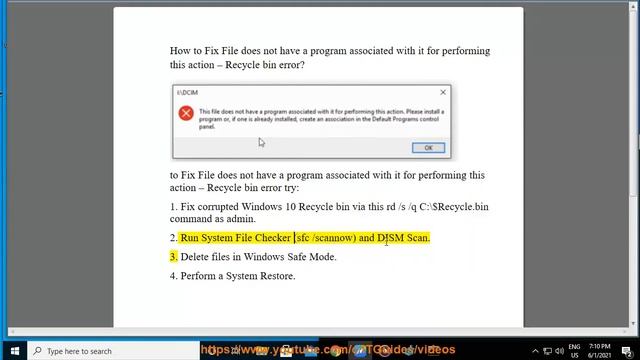 Fix File does not have a program associated with it for performing this action - Recycle bin error смотреть онлайн