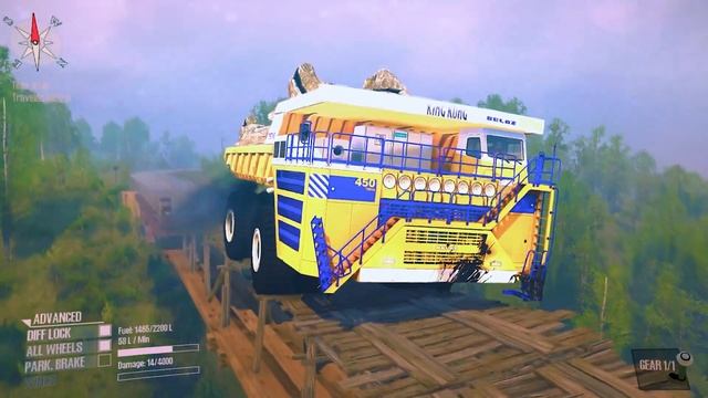 Giant Caterpillar Passing Broken Bridge : Spintires: MudRunner смотреть онлайн