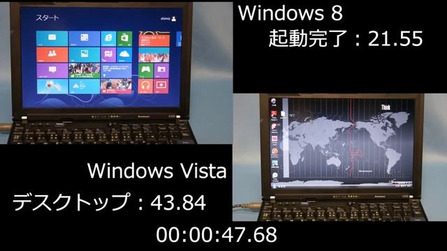 起動時間の比較：Windows 8（左）とWindows Vista（右） смотреть онлайн