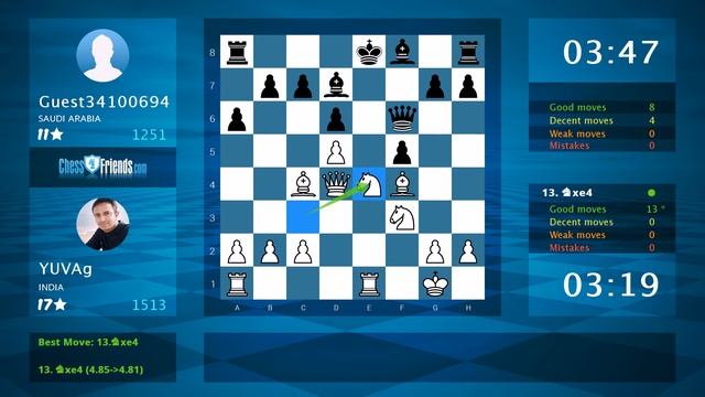 Chess Game Analysis: YUVAg - Guest34100694 : 1-0 (By ChessFriends.com) смотреть онлайн