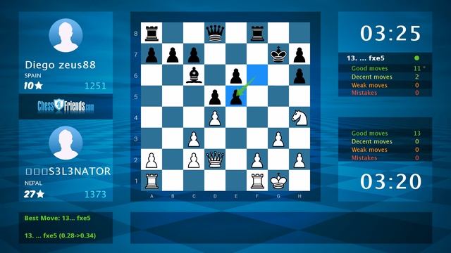 Chess Game Analysis: ㅋㅋㅋS3L3NATOR - Diego zeus88 : 1-0 (By ChessFriends.com) смотреть онлайн