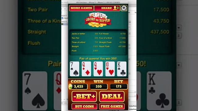 VideoPoker Ver 1.2-iOS8-iPhone5 Simulator смотреть онлайн