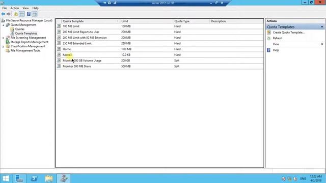 Windows Server 2012 R2: Disk Quota & its configuration in FSRM in Hindi -- Part 19 смотреть онлайн