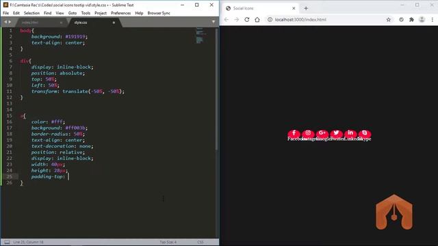 Social Media Buttons with Tooltip using HTML & CSS смотреть онлайн