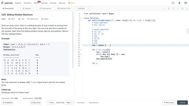 LeetCode: 239. Sliding Window Maximum смотреть онлайн