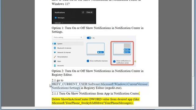 Turn On/Off Show Notifications in Notification Center in Windows 11 смотреть онлайн