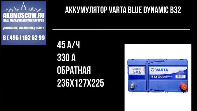 Видео обзор аккумулятор автомобильный Varta Blue Dynamic B32 545 156 033 12В 45Ач 330а смотреть онлайн