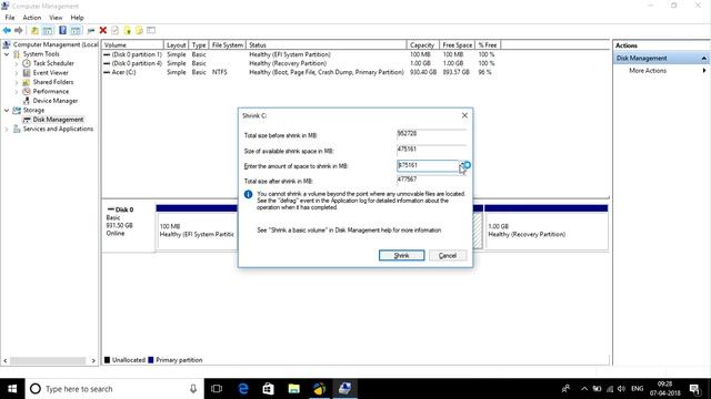 Partition the local disk Windows | Step 1 Shrinking | смотреть онлайн
