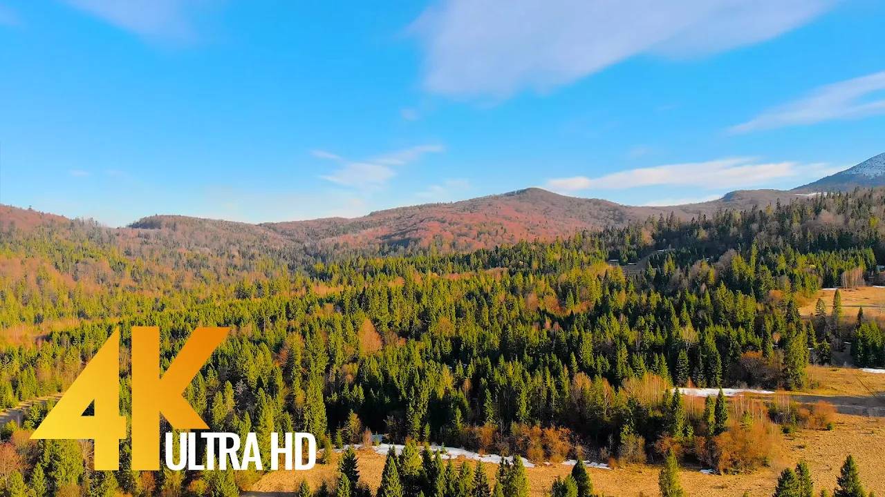 Spring Beauty of the Carpathian Mountains from Above - 3 HOUR Drone Footage + Calming Music смотреть онлайн