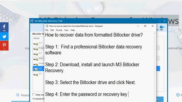 How to recover data from formatted Bitlocker drive with M3 BitLocker Recovery software? смотреть онлайн