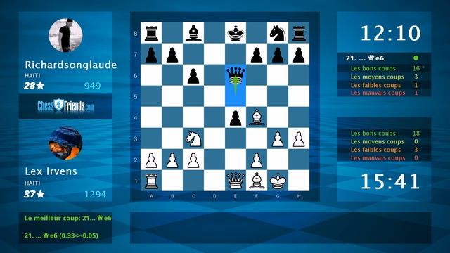 Chess Game Analysis: Lex Irvens - Richardsonglaude : 1-0 (By ChessFriends.com) смотреть онлайн