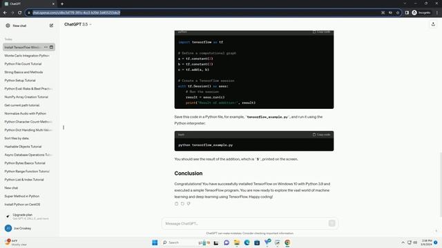 install tensorflow windows 10 python 3 9 смотреть онлайн
