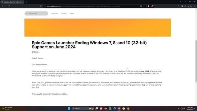 Epic Games Launcher is ending support for Older Windows Versions in June 2024 смотреть онлайн