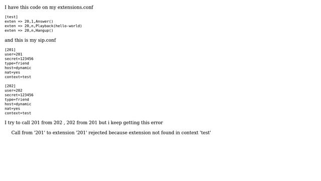 Call from '201' to extension '202' rejected because extension not found in context 'test' смотреть онлайн