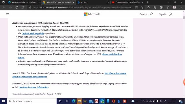 Microsoft 365 apps say farewell to Internet Explorer 11 and Windows 10 sunsets Microsoft Edge Legac смотреть онлайн
