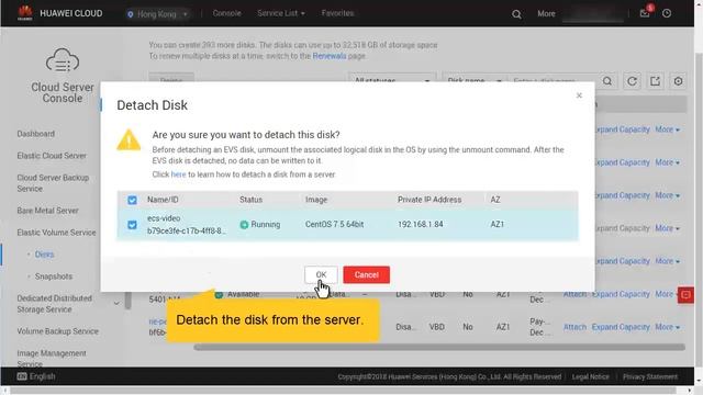 HUAWEI CLOUD Elastic Volume Service (EVS): Deleting Elastic Volume Service Disks Data Disks смотреть онлайн