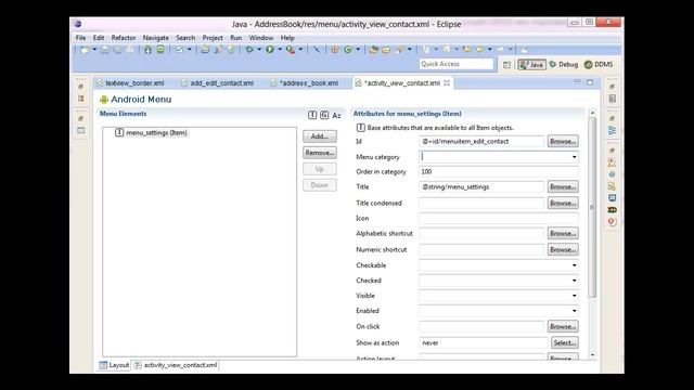 64 Android Project Address Book app Defining the app's menuItems with menu Resources in XML Le смотреть онлайн