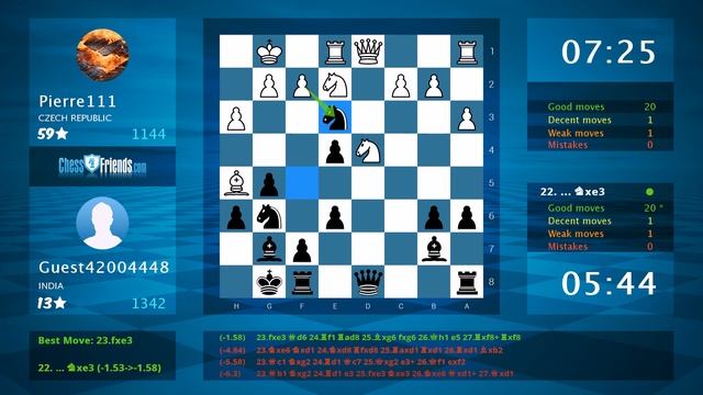 Chess Game Analysis: Pierre111 - Guest42004448 : 0-1 (By ChessFriends.com) смотреть онлайн